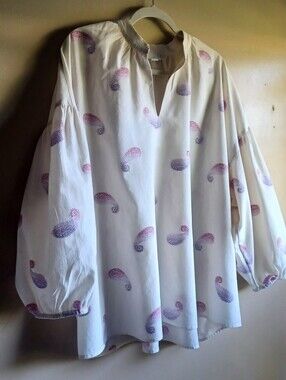 J.JILL Cream Blouse With Purple/pink Paisley Details XL
